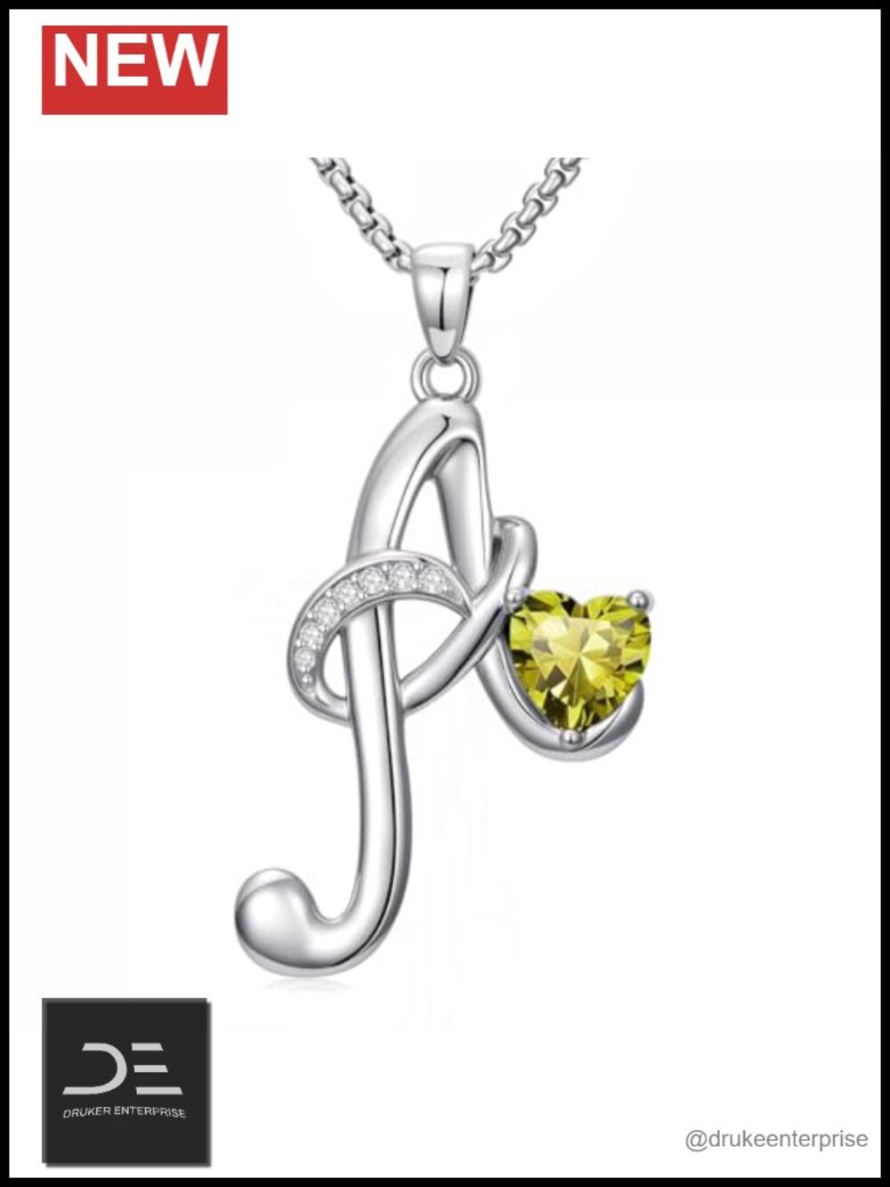 A to Z Initial Birthstone Pendant Necklace 18-20 inch Box Chain CZ